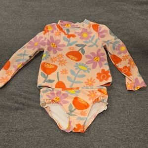 Floral Kids Swim Set - Orange and Pink